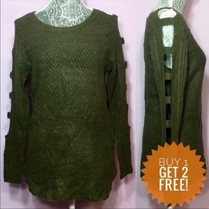 Almost Famous Soft Olive Cutout Sweater